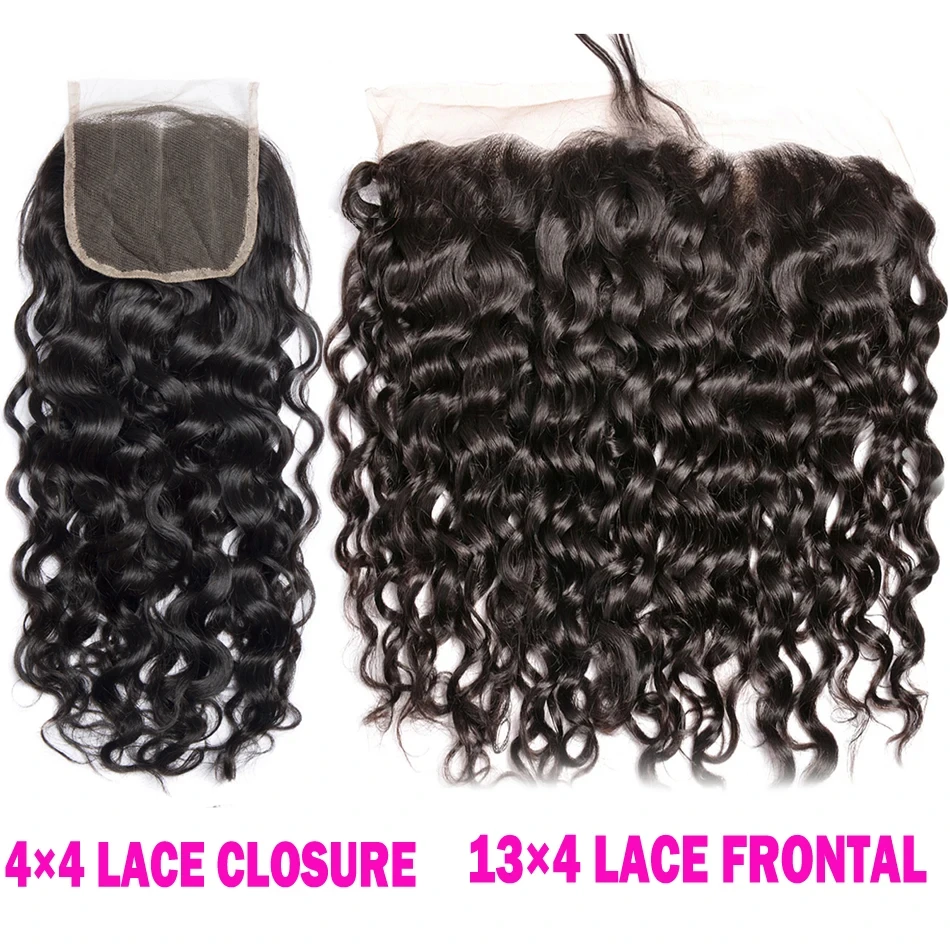 Water Wave Hair 13x4 Transparent Lace Frontal Pre plucked 100% Human Hair Natural Hair Line 4x4 Lace Closure With Baby Hair 2