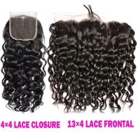 Water Wave Hair 13x4 Transparent Lace Frontal Pre plucked 100% Human Hair Natural Hair Line 4x4 Lace Closure With Baby Hair 2