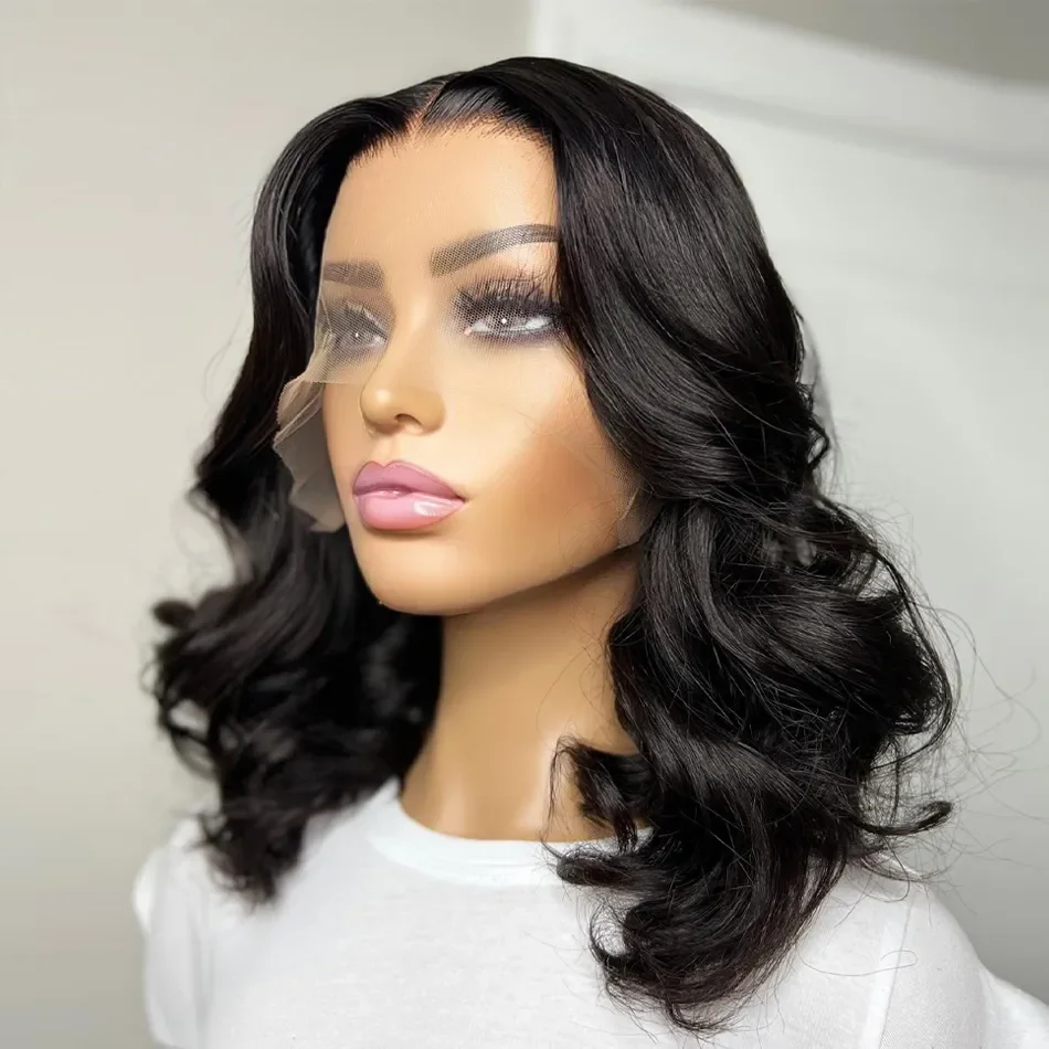 

250% Body Wave 13x4 HD Transparent Lace Frontal Short Bob Human Hair Wigs Brazilia Remy Water Wave 13x6 Lace Front Wig For Women