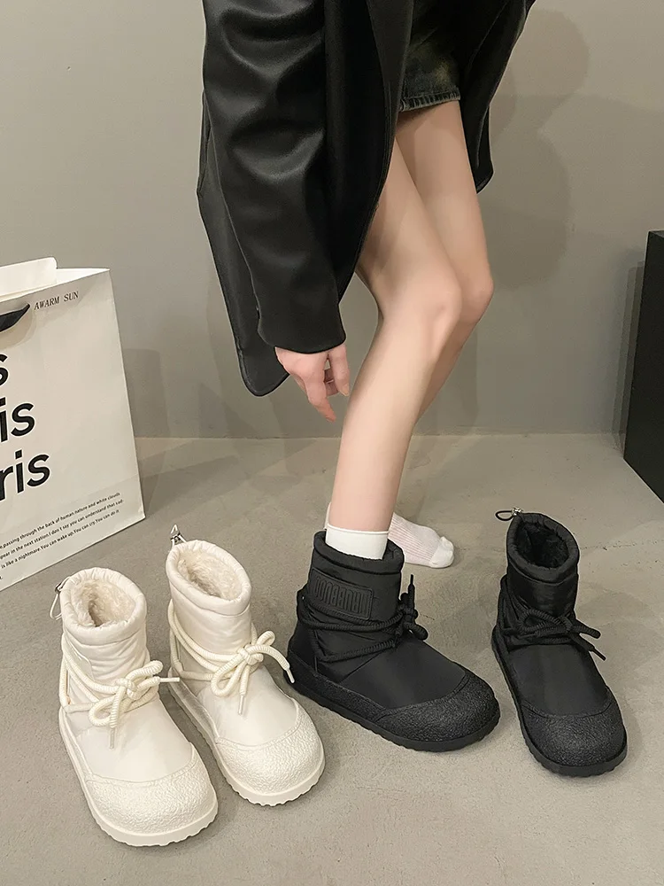 

Ботинки на среднем каблуке, обувь, австралийские ботинки-женские плюшевые ботинки с круглым носком, на плоской подошве, снежные кожаные ботильоны с подкладкой из 2023 меха, женские дубленки без шнурков из ПВХ
