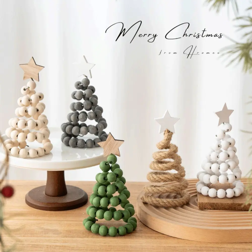 Weihnachtsbaumschmuck aus Holz, 5 Farben, künstlicher Weihnachtsbaum, Holzperlen, Dekoration, Vintage-Stil, Perlen-Weihnachtsbaum – Detail 1