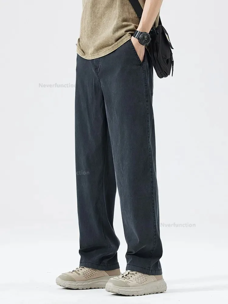 Ultra Thin Baggy Jeans Men's Summer New in Lyocell Soft Breathable Straight Trousers Elastic Waist Casual Blue Gray Wide Pants 6