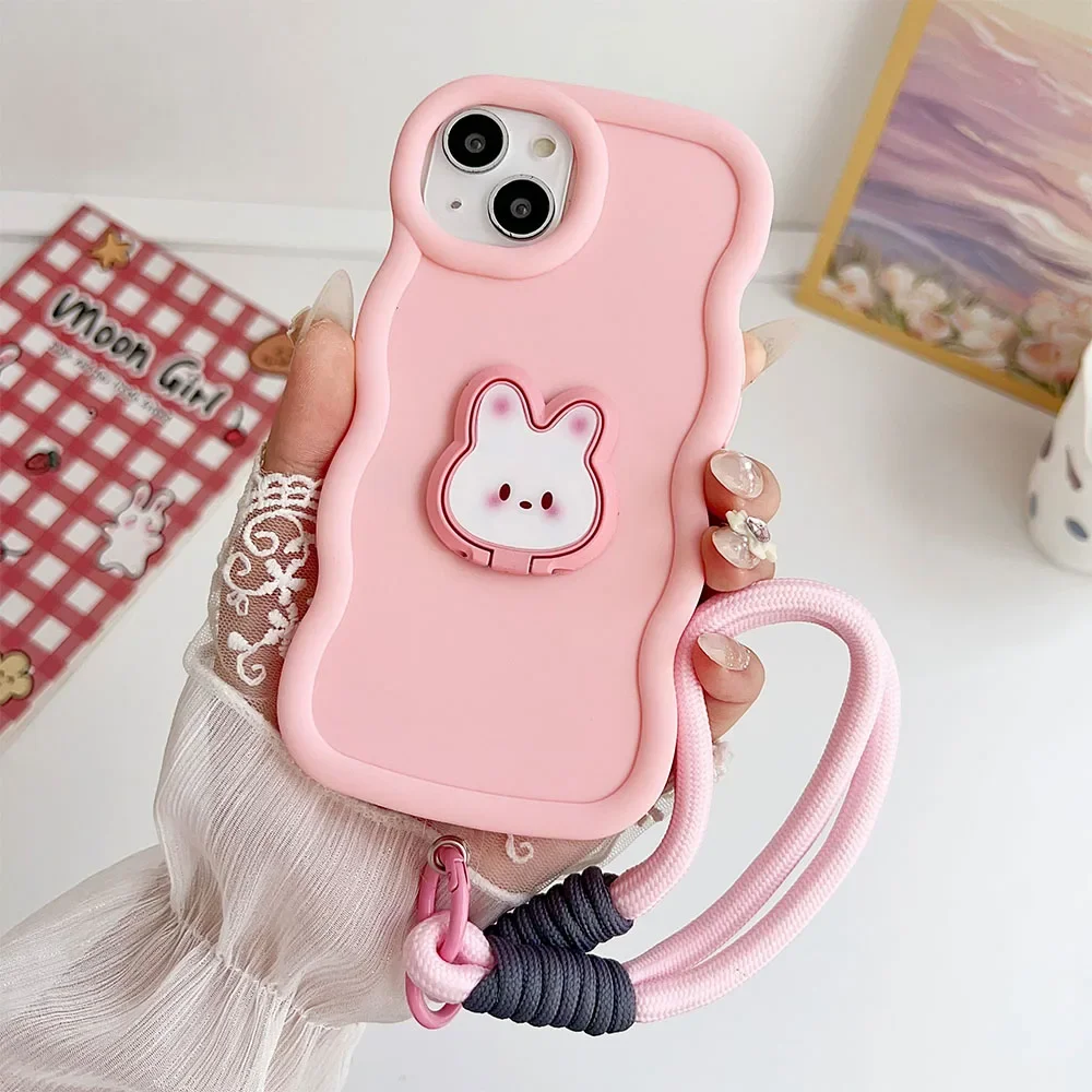 Cute Rabbit Stand Candy Wavy Silicone Phone Case Cover