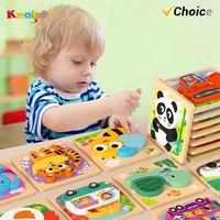 Cartoon Wooden 3D Animal Jigsaw Puzzle Board Block Children Preschool Early Educational Leaning Games Toy For Kids Boys Girls 1