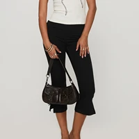 Dourbesty Women Spring Fashion Slim Fit Capri Pants Solid Bow Decor Summer Casual Cropped Pants Stretch Leggings Streetwear 2025 - Image 2