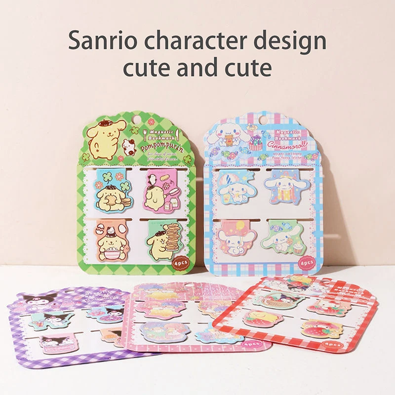 

Магнитная закладка Sanrio 4 шт., милый аниме Kuromi Cinnamoroll, практичная мультяшная фотография для студентов, офисные принадлежности