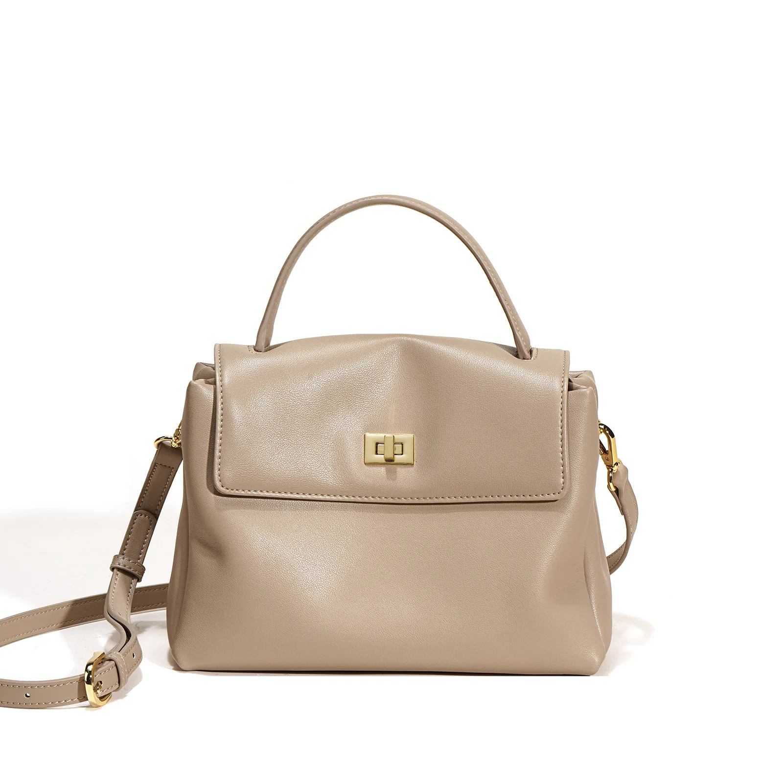 Texturiertes weiches Rindsleder im Retro-Stil, klein, quadratisch, mit modischer Drehverschluss-Schnalle, Umhängetasche aus Leder für Damen_voghion.com