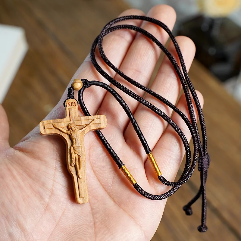 Catholic Crucifixo Cross Necklaces Jewelry Ebony Olive Wood
