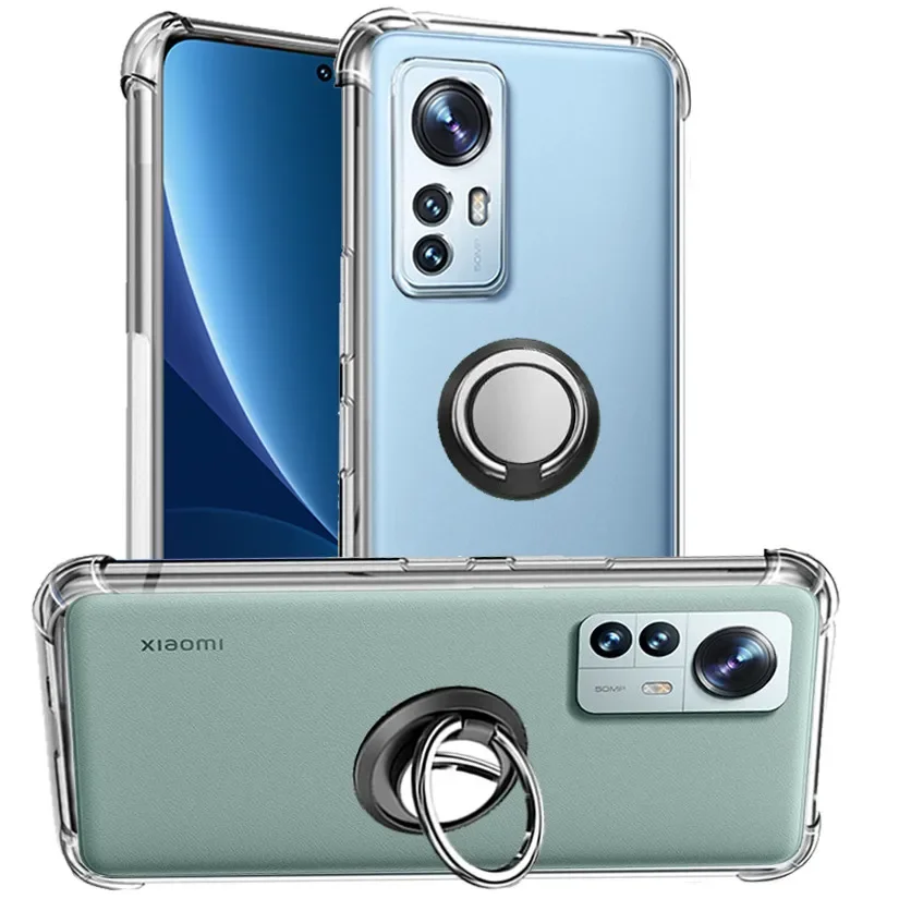 Clear Shockproof Silicone TPU Phone Case with Ring Holder