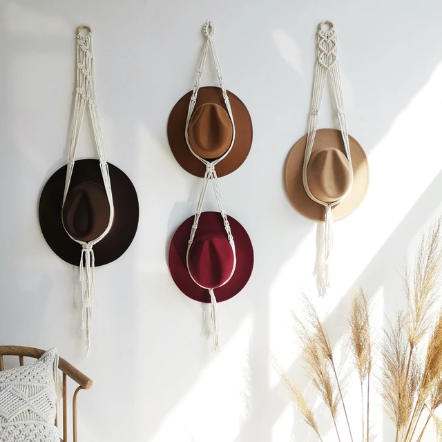 Cintres muraux en macramé pour chapeaux de style bohème pour femmes,  organisateur de chapeaux à suspendre au mur, tissage à la main, support  décoratif pour chapeaux à large bord (style un chapeau) 