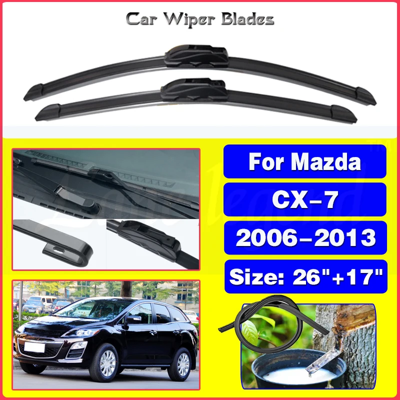 

For Mazda CX-7 CX7 2006-2013 26"+17" Car Accessories Front Windscreen Wiper Blade Brushes Wipers U Type J Hooks 2012 2011 2010