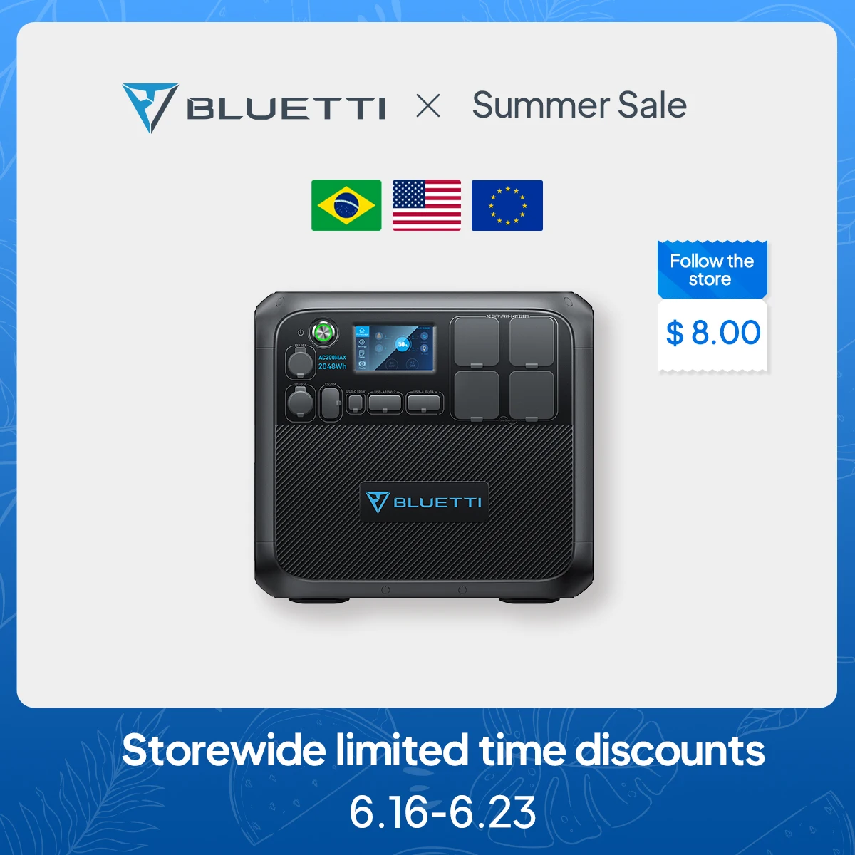 

Bluetti AC200MAX 2048Wh 2200W Portable Power Station Home Use Charging station Solar Generator For Home for Home Outdoor Camping