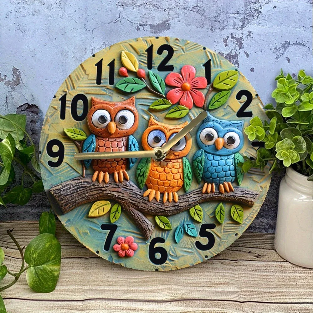 Wooden wall clock with cute owl patterns, perfect for home decor. Requires AA batteries 5