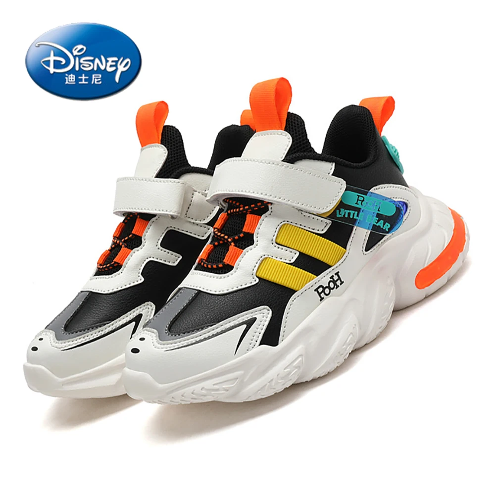 Disney Kids Casual Sneakers For Spring Summer Boys Girls Winnie The Pooh Print Sports Shoes Students Non-slip Breathable Shoes