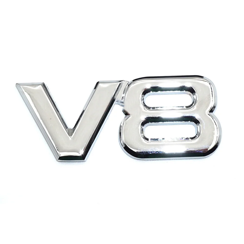 Chrome & Black Metal V8 Engine Race Emblem Badge – Stick-On Hood, Trunk, Or Door Decal