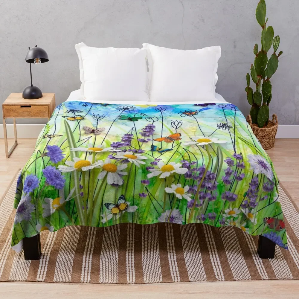 

Butterflies & wildflowers collage, summer meadow Throw Blanket blankets ands Giant Sofa sofa bed Blankets