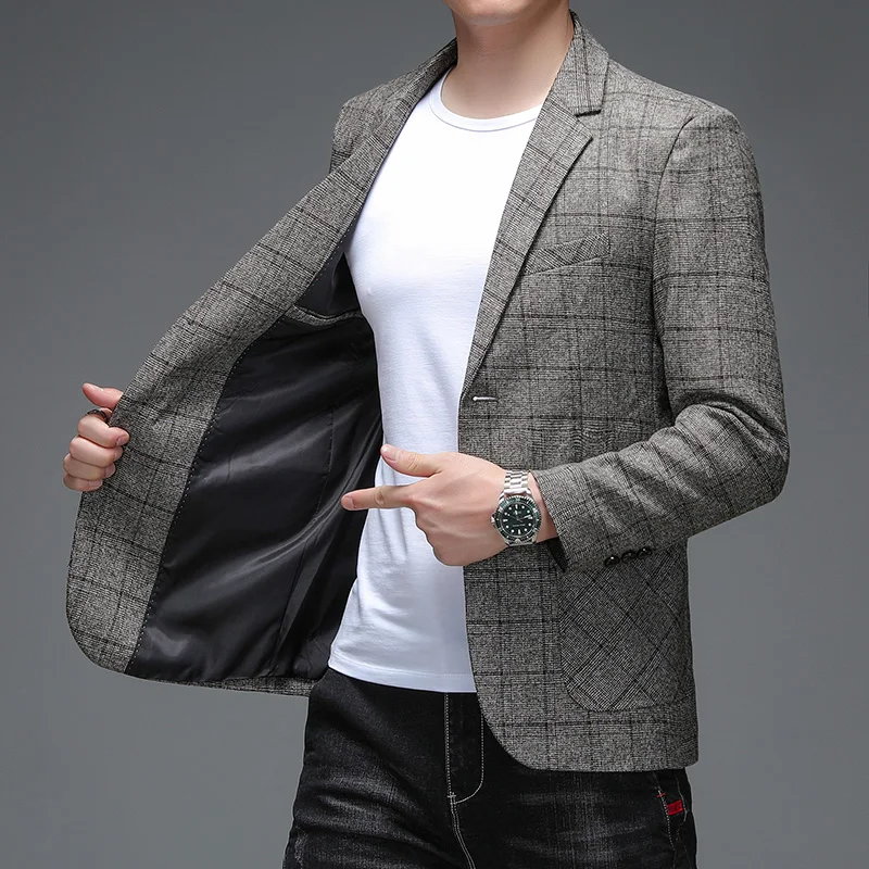 2024 Plaid Men's Stylish and Handsome Stylish Banquet Business Casual Single Suit  Veste Costume Homme Luxe  Blazer Men 5