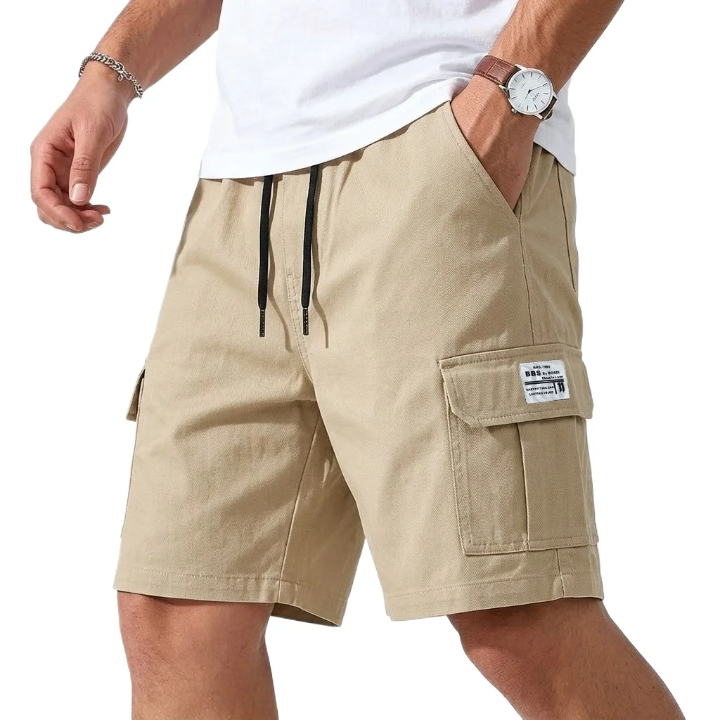 Men’s tactical cargo Bermuda multi-pocket breathable gym casual shorts beige