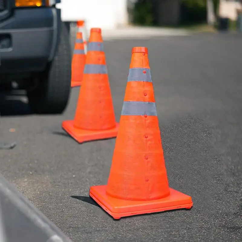 Collapsible Orange Road Safety Cones 45cm Traffic Parking Cones Multi Purpose Reflective Stripe Traffic Cones