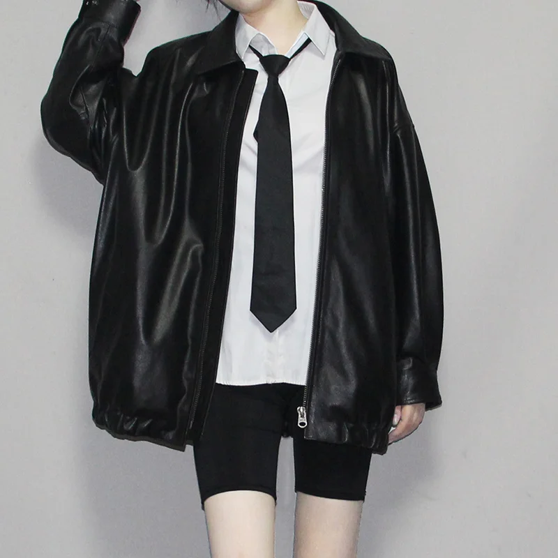 

Leather Jackets Women's Autumn And Winter Loose Sheepskin Coat Big Size Casual Genuine Show Slimming Youth Tops