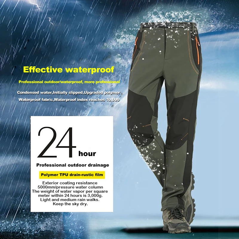 Hiking Pants Fleece Pants Men Winter Thick Warm Waterproof Windproof Soft Shell Rain Trekking Camping Ski