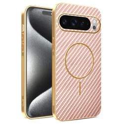 Luxury Magnetic Carbon Fiber Phone Case with Lens Protective Armor Cover - Google Pixel 8 Pro (Pink)