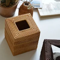 Multiple Styles Nordic Superior Quality Rattan Vintage Creative Desktop Living Dining Room Wooden Square Tissue Box Storage Tray 2