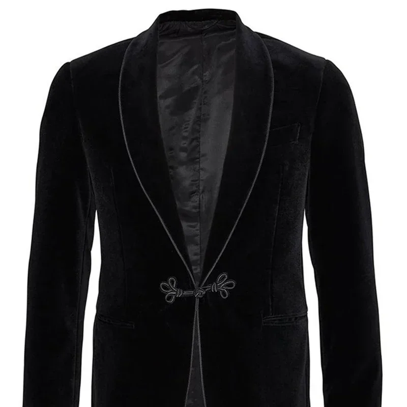 Men Suits Jackets Velvet Smoking Jacket Shawl Lapel Loose Vintage Wedding Groom Blazer Dinner Party Prom Male Suit Coat Single 1 Jacket