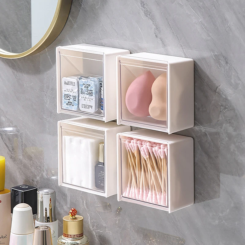 Description Picture 3 of itemPlastic Wall Mounted Storage Boxes Dustproof Bathroom Organizer Cotton Swabs Makeup Stoarge Organizers Home Storage Organization