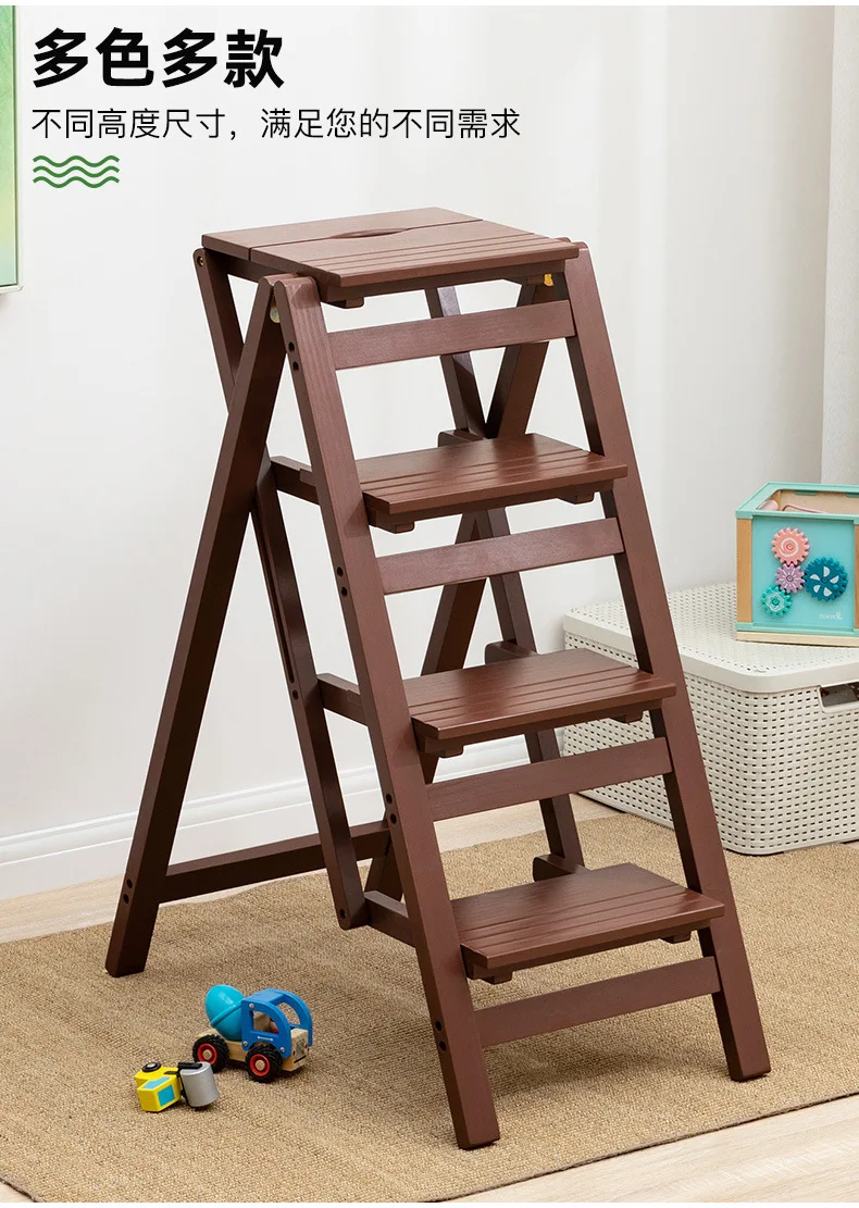 Description Picture 4 of itemMultifunctional Ladder Chair Folding Design Ladder Stool Stable Load-bearing Step Ladder Natural Solid Wood Kitchen Stool