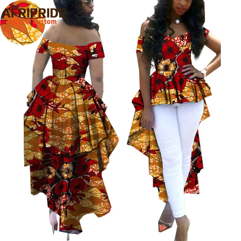 African Dress African Clothes for Women AFRIPRIDE Ankara V-neck Off Shoulder Coat with Dashiki Double Ankle-length Back Plus Size A722412