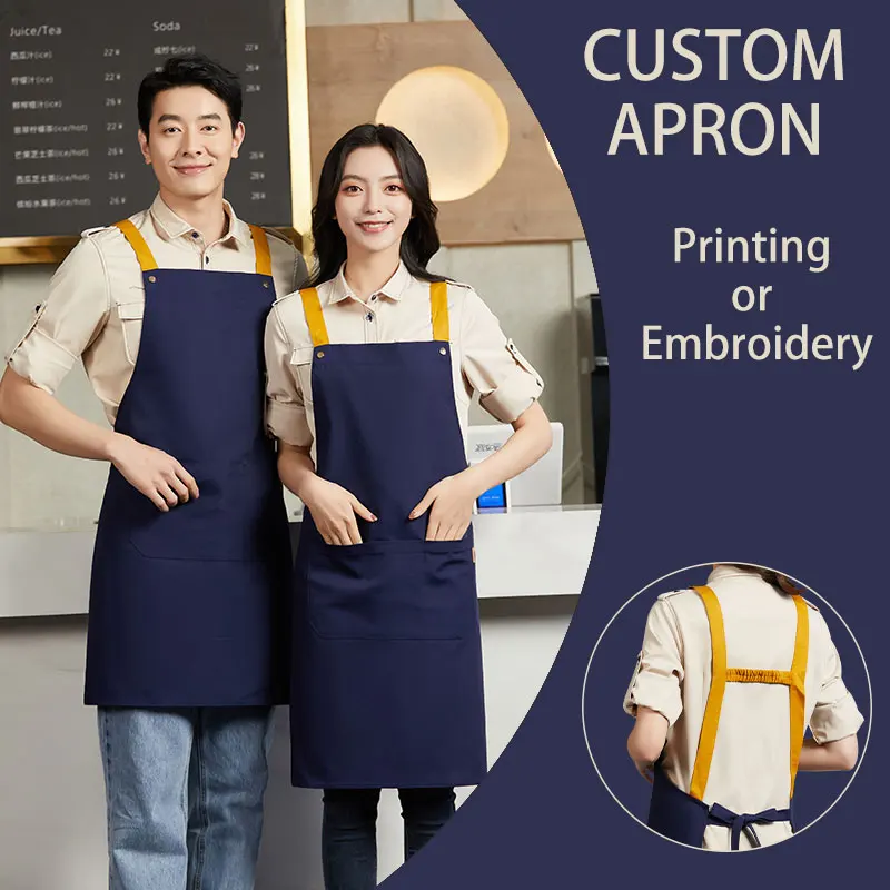 Fashion Strap Apron Men's Chef Apron Kitchen For Women Waiter Canvas Cook Embroidered or Printed