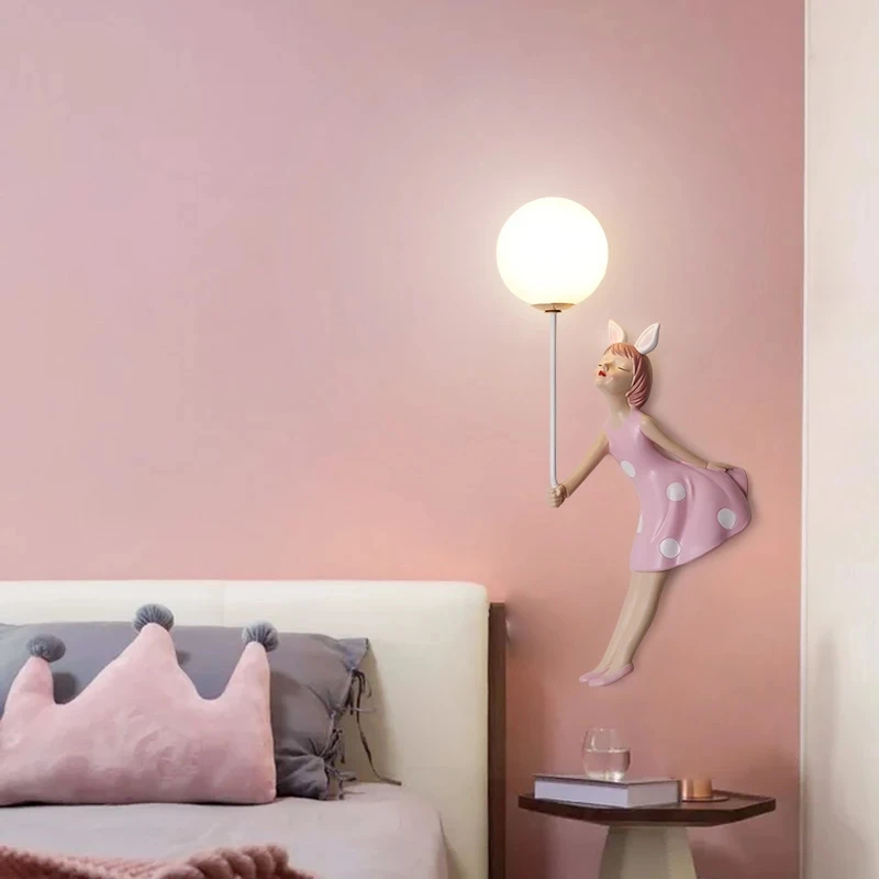

Nordic simple children's room bedside girl bedroom living room corridor creative cartoon eye protection led wall lamp