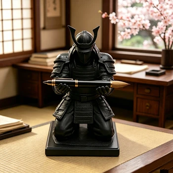 Kneeling Samurai Pen Holder Base Armor Ninja Figurine Pencil Stand Office Japanese Style Stationery Racks Desk Ornament Gift 1