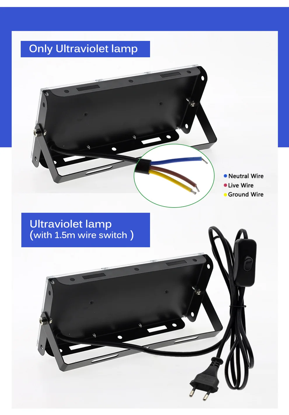 Description Picture 3 of itemUV Flood Light AC 220V Outdoor Floodlight 395nm 400nm Ultraviolet Fluorescent Stage Lamp With EU Plug Party Blacklight 50W 100W