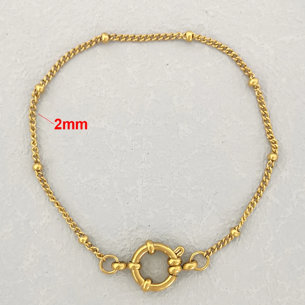 QMHJE Stainless Steel Bracelet Women Men Anchor Clasp Beads Chain Sailor Wheel Geometric Link Basic DIY Gold Silver Color Punk