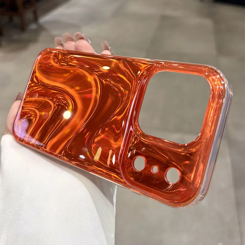 Luminous Water Ripple Silicone Case with Unique Orange Camera Protection - Shockproof Cover