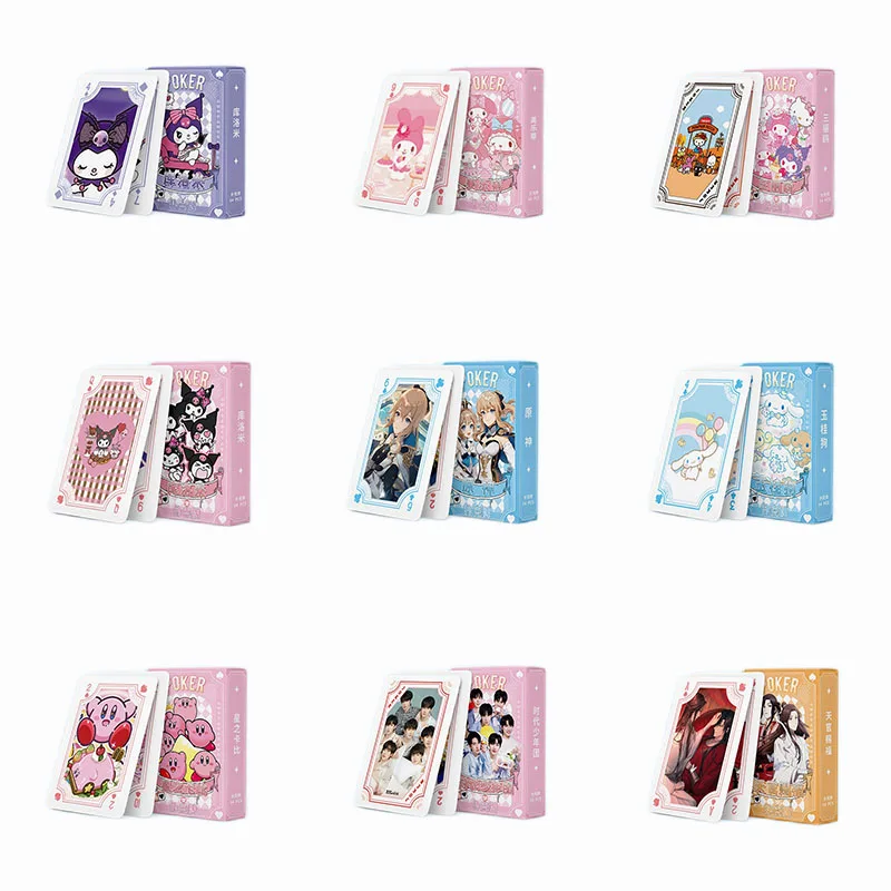 

54pcs Kawaii Sanrioed My Melody Cinnamoroll Hello Kitty Kuromi Animation Cute Doll Leisure Entertainment Poker Collection Card