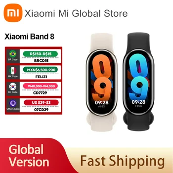 샤오미 미 밴드 8 글로벌 버전 스마트 팔찌, AMOLED 스크린, 혈액 산소 심박수, 스포츠 피트니스 모니터, 방수, 7 색