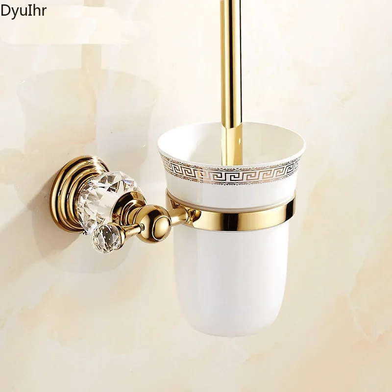 stainless steel golden crystal toilet brush holder toilet cleaning brush head storage bathroom accessories 1pcs