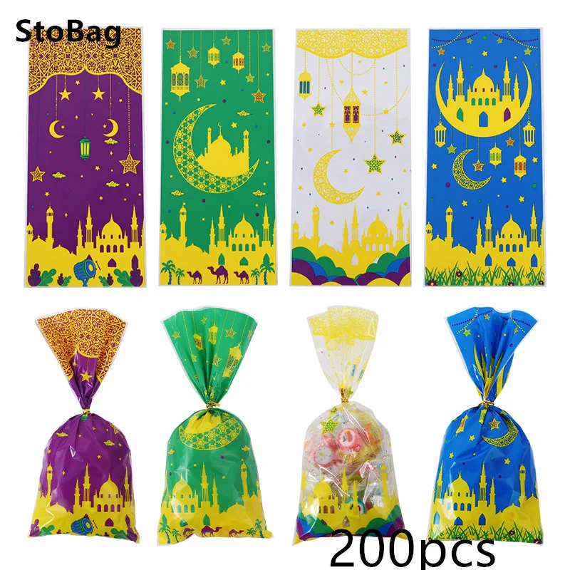 

StoBag Eid Ramadan Flat Pocket OPP Plastic Candy Bags Muslim Packaging Gift Cookies Bread Snack Cellophane Bag Wholesale 200pcs