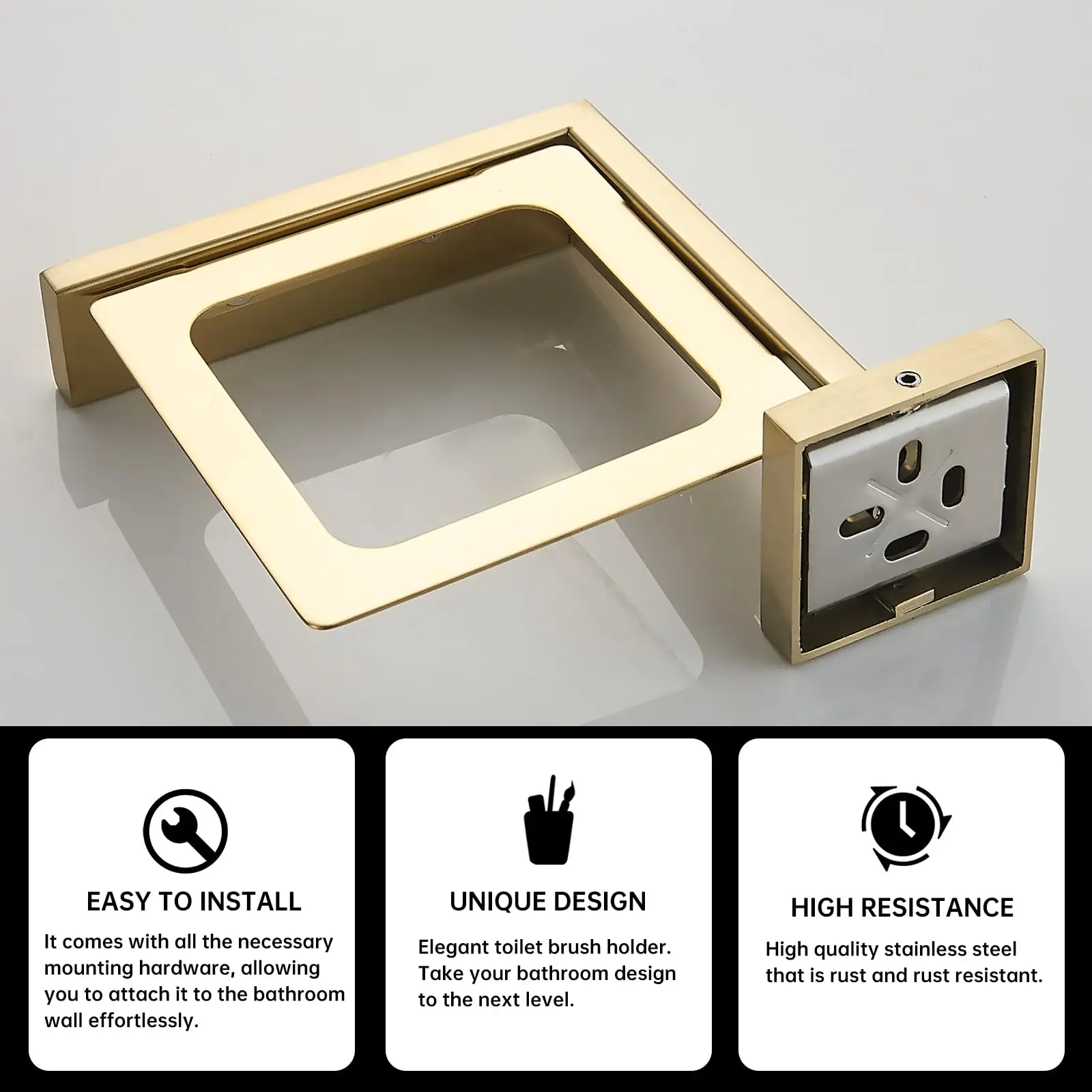 Wall-Mounted Brushed Stainless Steel Toilet Brush with Glass Holder