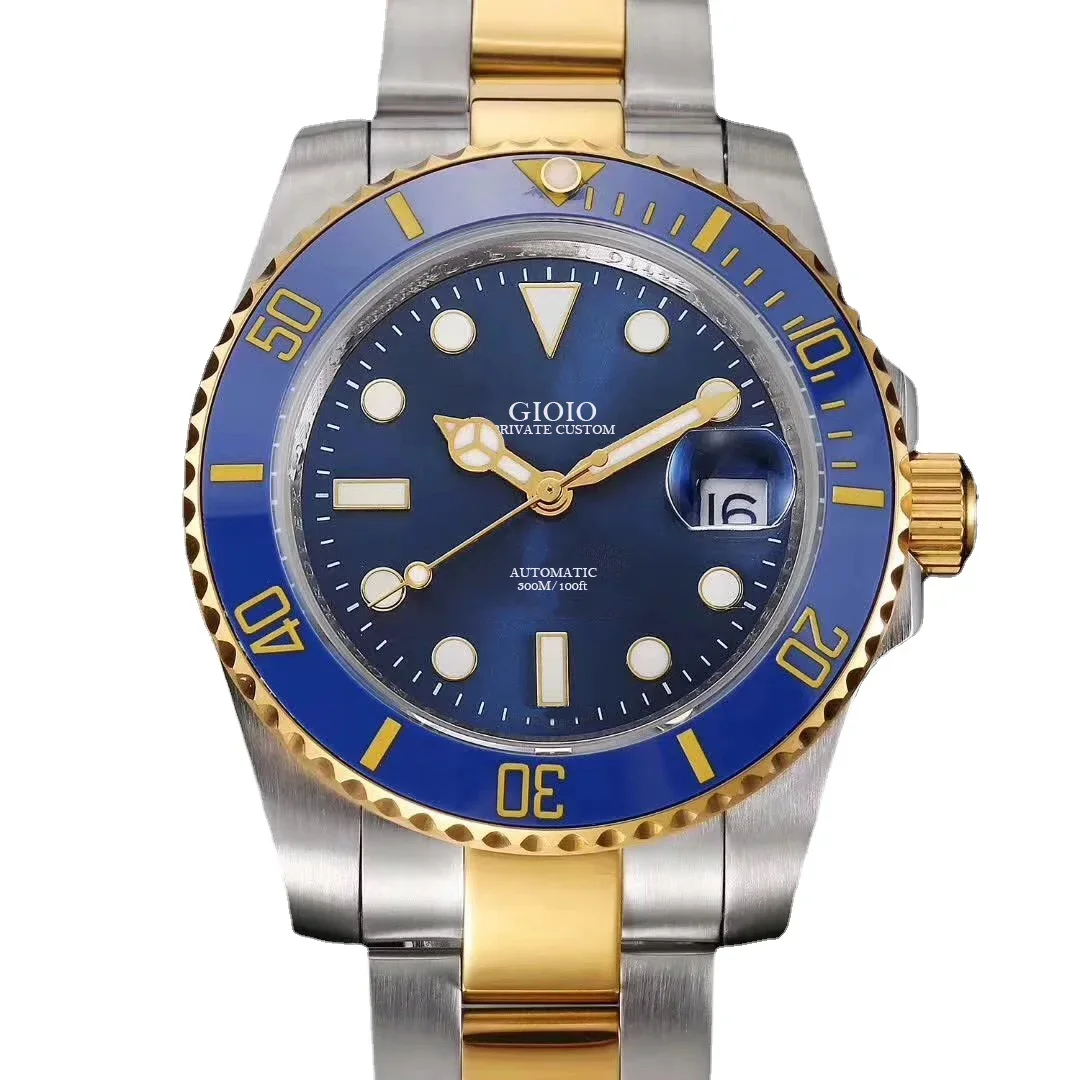 

men automatic mechanical watch gold black blue ceramic