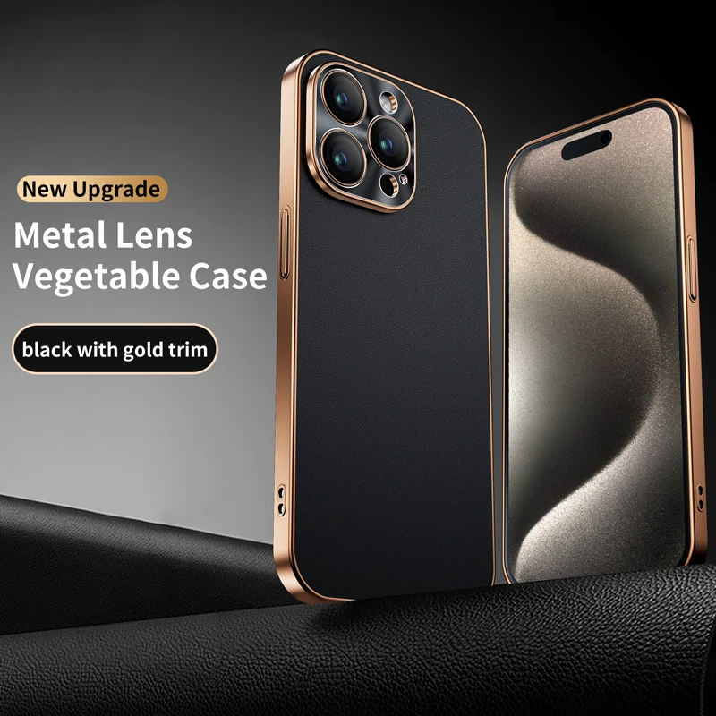 Luxury Plating Border Solid Color Leather Shockproof Phone Case – Bumper Back Cover