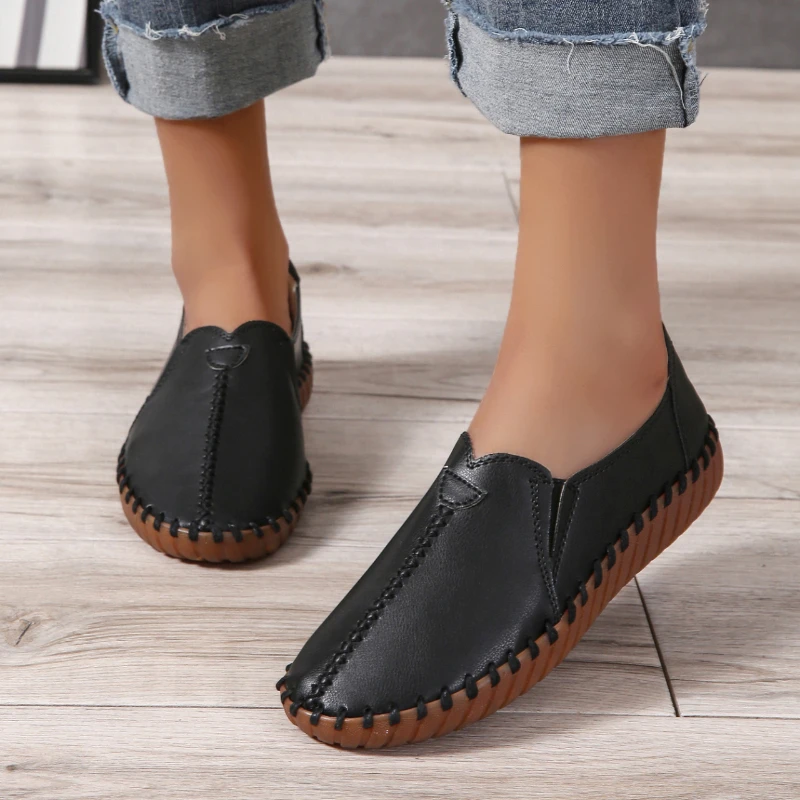 

Женские туфли на низком каблуке, однотонные повседневные туфли без застежки с круглым носком, без каблука, на осень, 2023