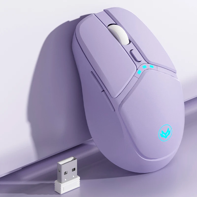 Маленькая бесшумная мышь для ноутбука, фиолетовая беспроводная мышь, с дисплеем мощности, перезаряжаемая 2,4G Type-C, подходит для офисной печати.