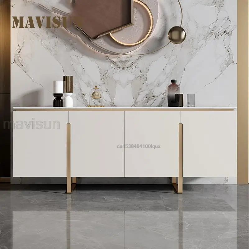 New Dining Room Showcase Auxiliary Furniture White Slate Top Wooden Full Kitchen Wall Storage Chest Of Drawers For Dishes