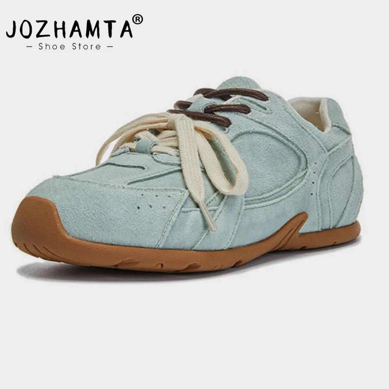 

JOZHAMTA Size 35-40 Women Real Leather Casual Flats Sneakers Low Heels Ins 2024 Tennis Athletic Lace Up Retro Daily Dress