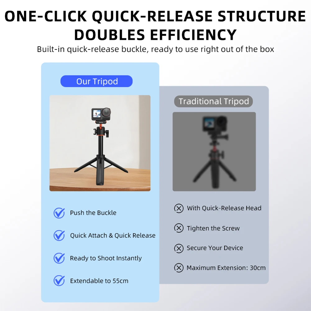 For DJI Action 3/4/5 Pro Selfie Stick Tripod with Magnetic Quick Release Extension Rod Camera Live Streaming Photography Props