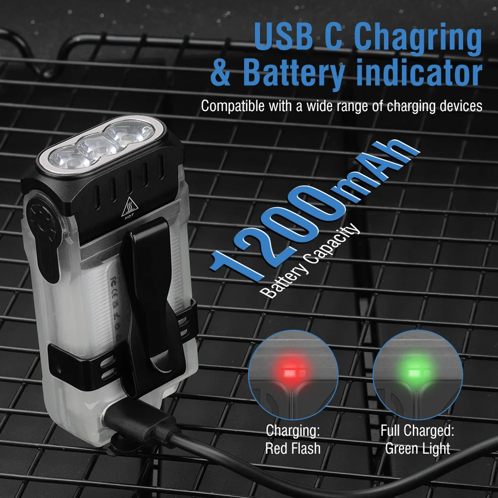 مصباح يدوي LED دوار لسلسلة المفاتيح، قابل لإعادة ا...